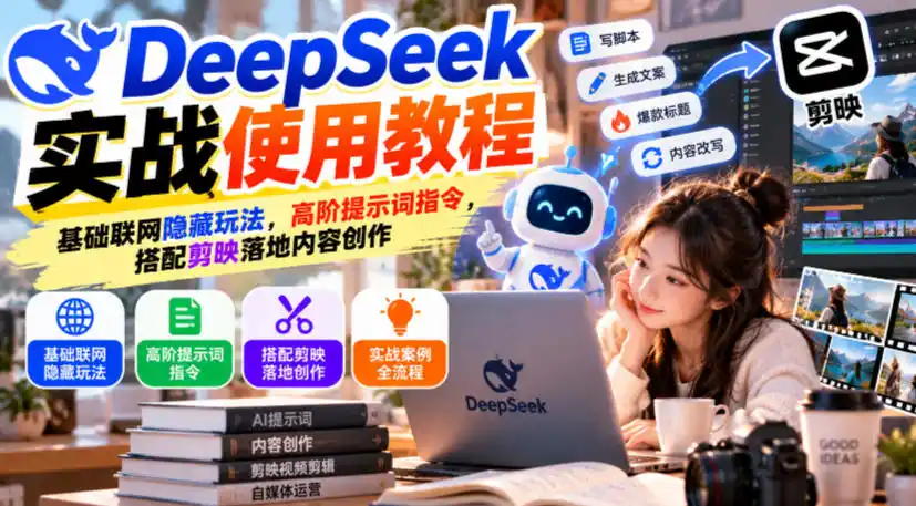 DeepSeek实战使用教程|基础联网隐藏玩法,高阶提示词指令,搭配剪映落地内容创作-北极星资源库