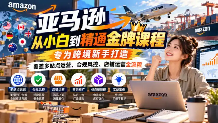 亚马逊从小白到精通金牌课程,专为跨境新手打造,覆盖多站点运营、合规风控、店铺运营全流程-北极星资源库